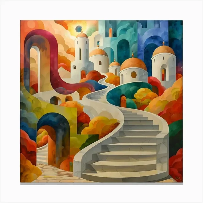 Stairway To Heaven, Pop Surrealism, Lowbrow Canvas Print by Moisky