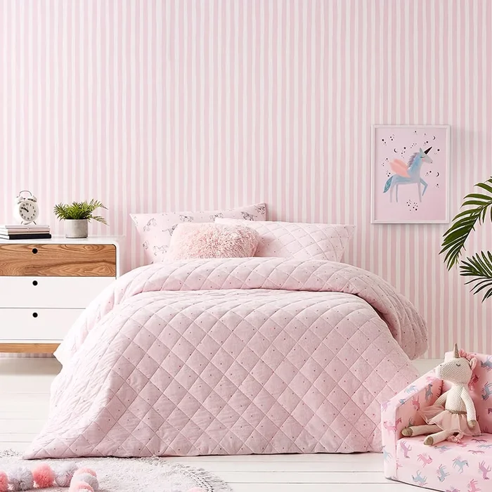 Starburst Jersey Quilted Pink Quilt Cover Set