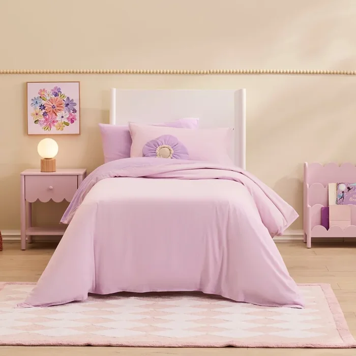 Stonewashed Cotton Chambray Pink & Lilac Quilt Cover Set