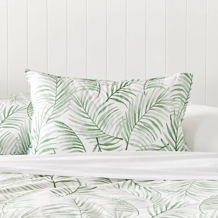 Stonewashed Cotton Green Palm Pillowcases