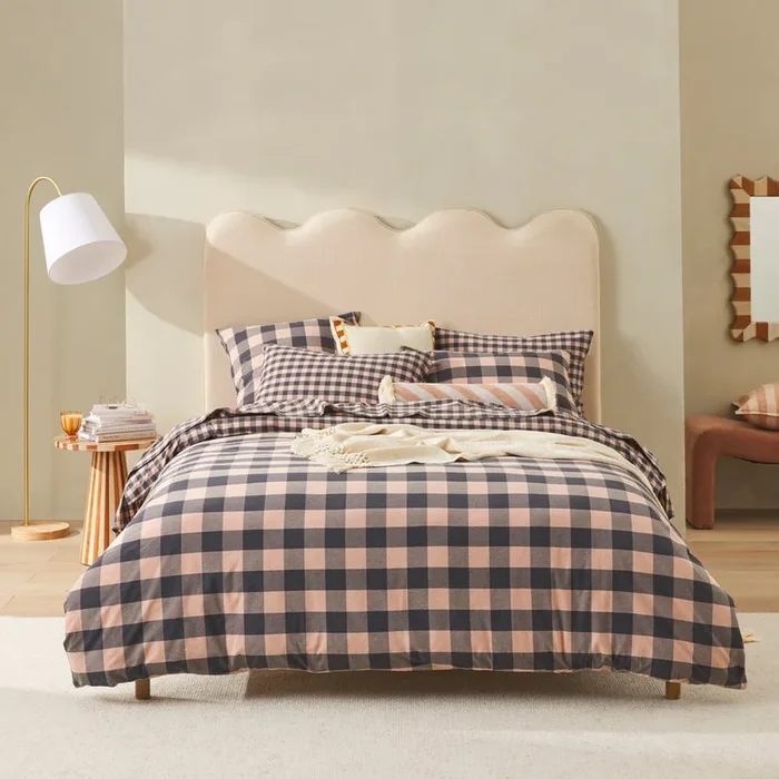 Stonewashed Cotton Mocha Gingham Quilt Cover Separates
