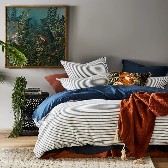 Stonewashed Cotton Printed China Blue Stripe Quilt Cover Separates