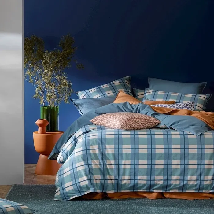 Stonewashed Cotton Printed Ocean Check Quilt Cover Separates