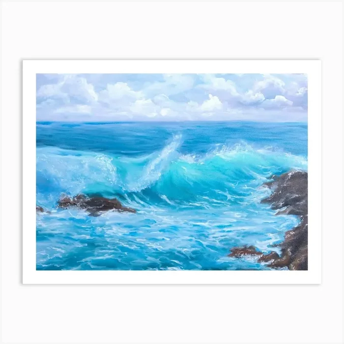 Storm in the sea oil painting art print Art Print by Julia Valova