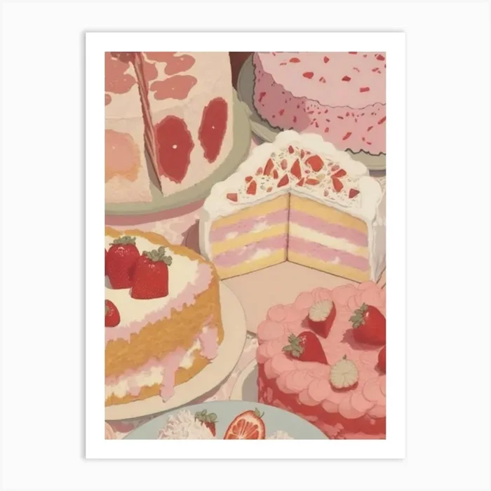 Strawberry Cake Art Print by Mambo