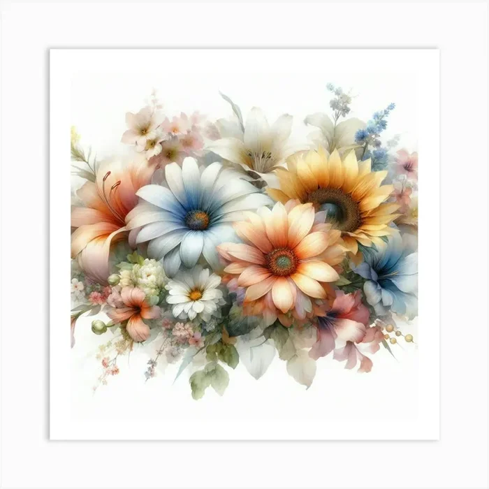 Summer Floral Dream A Delicate Watercolor Of Blooming Flowers Art Print by Kriqo Art