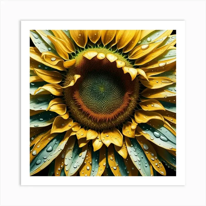 Sunflower With Water Droplets Art Print by Sam at Artful Ai Blog