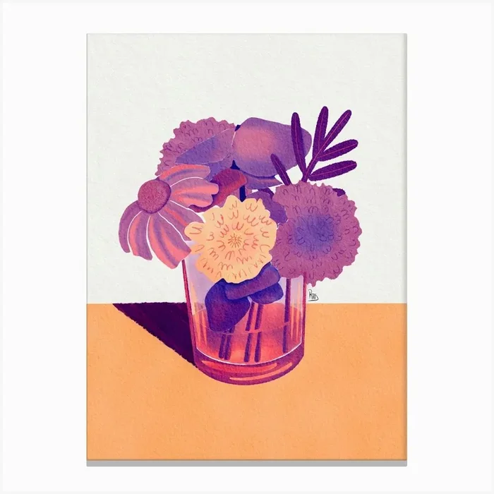 Sunset Colors Flower Vase Canvas Print by LauRoxan