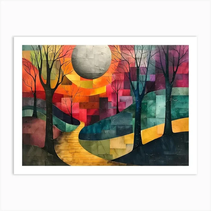 Sunset Path, Cubism Art Print by Moisky