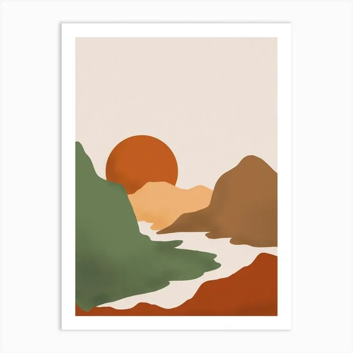 Sunset River Mountains Art Print by Gush Art Studio