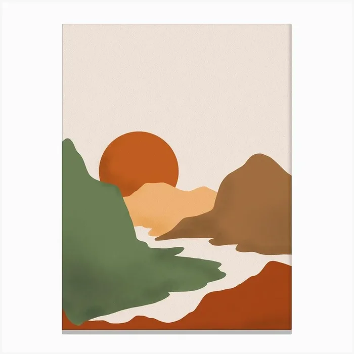 Sunset River Mountains Canvas Print by Gush Art Studio