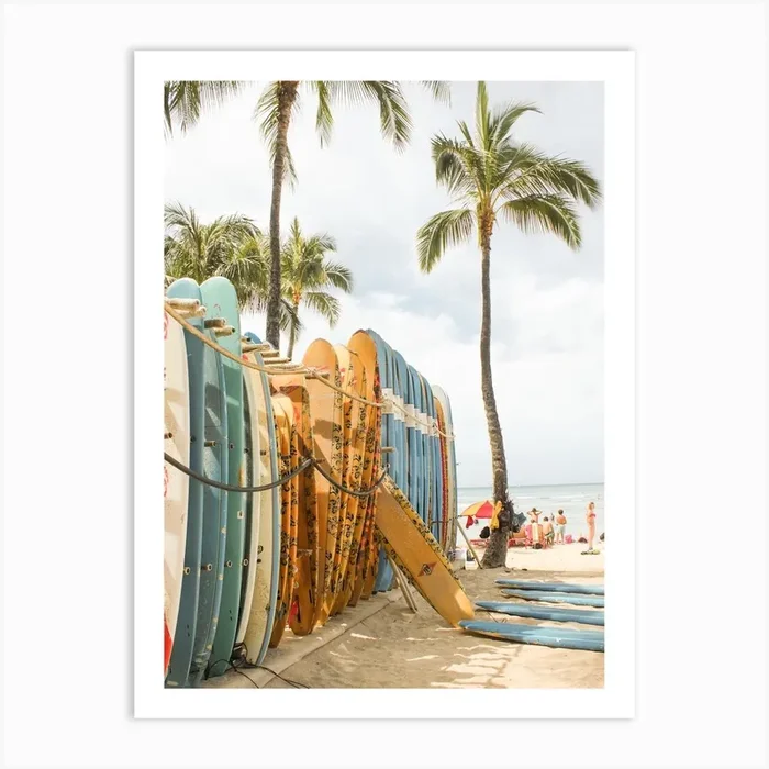 Surfboards On Beach Art Print by Indio Page