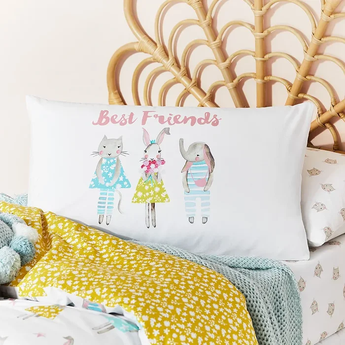Text Pillowcase Bunny Friends