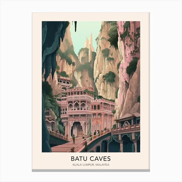 The Batu Caves Kuala Lumpur Malaysia Travel Poster Canvas Print by The Art of Adventure