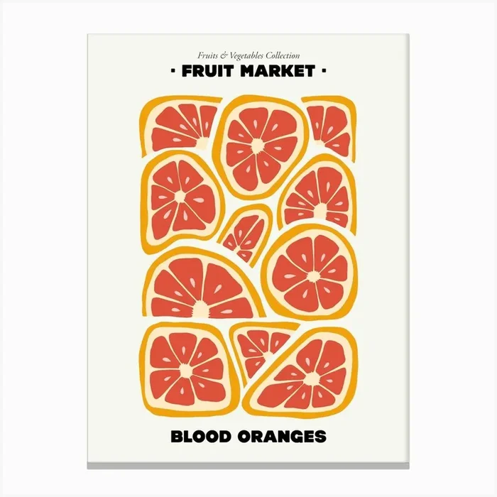 The Fruit Market Blood Orange Illustration Maximalist Canvas Print by Mambo