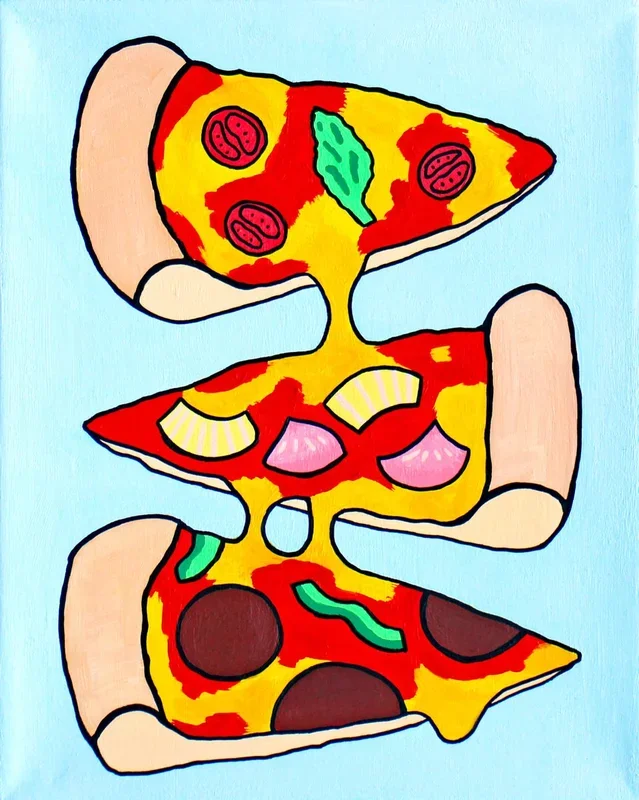 Three Slices of Pizza (2020) Acrylic painting by Ian Viggars