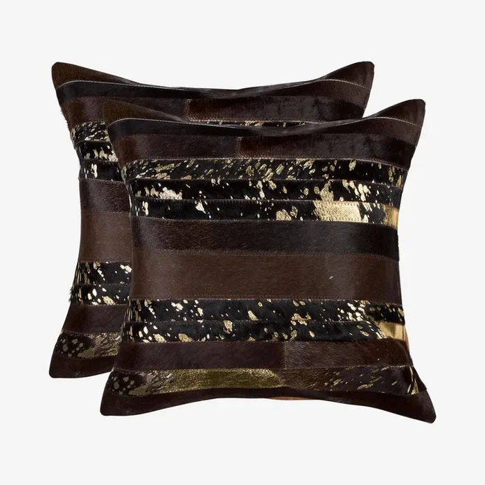 Torino Madrid Square Pillows – Chocolate / Gold – Set of 2 by Natural