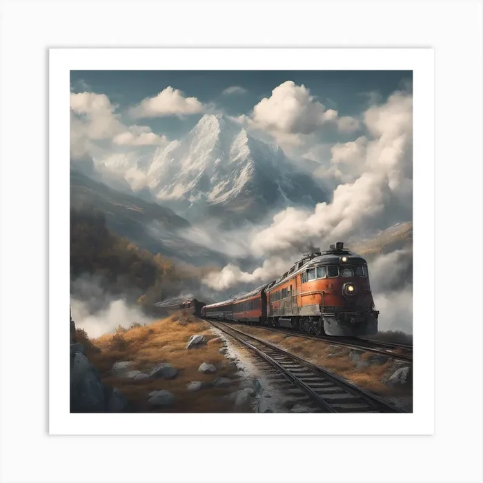 Train In The Mountains Art Print by Mall art