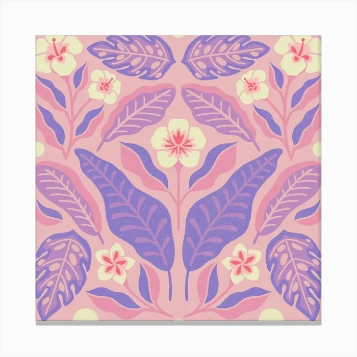 Tropical Leaves Pink Square Canvas Print by Jessica Molina