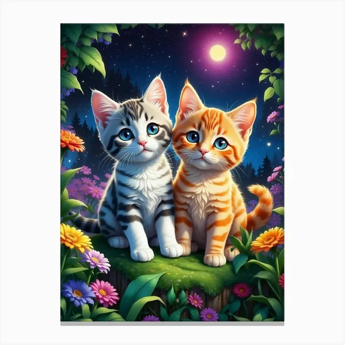 Two Kittens In The Garden Canvas Print by kinan