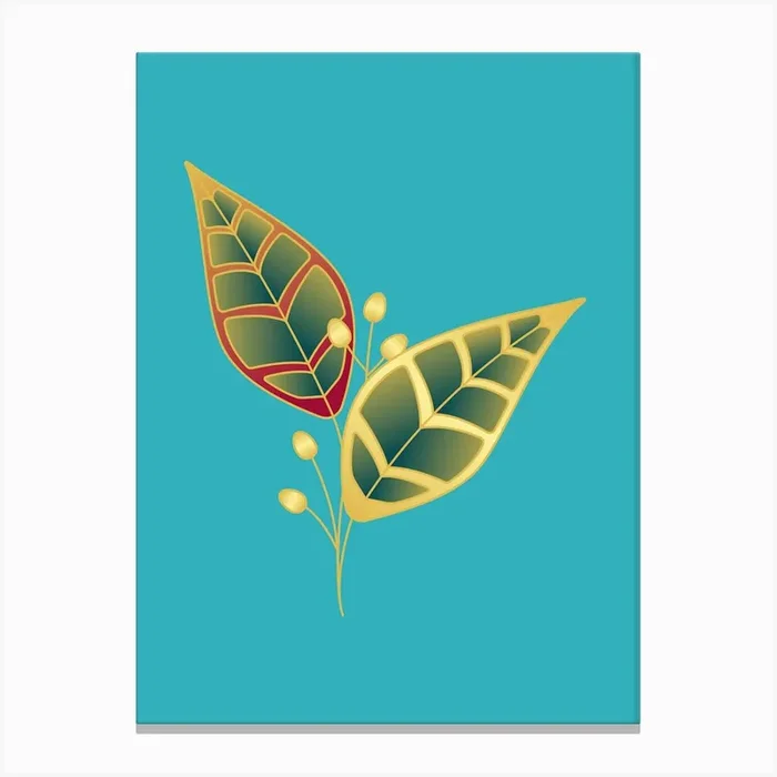 Two Leaves On A Blue Background Canvas Print by Art shop