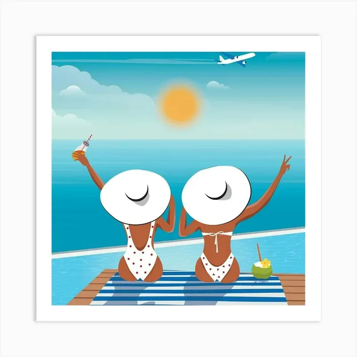 Two Women At The Beach Art PrintR by Raiseton