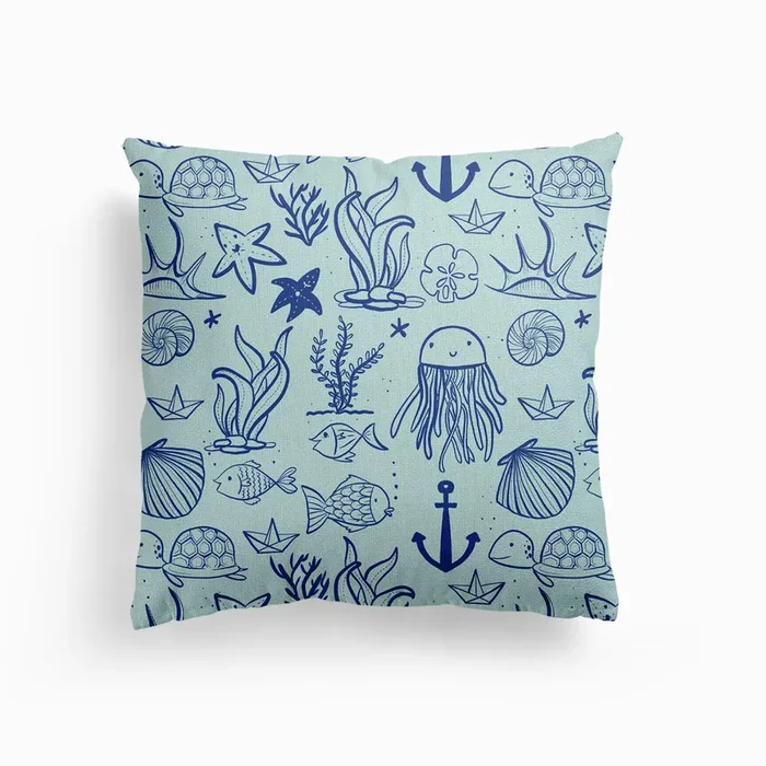 Under The Sea Canvas Cushion by Guncha Kumar