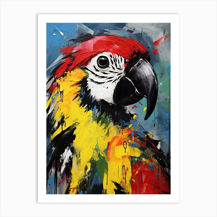 Urban Feathered Marvels: Parrots in Neo-Expressionism Art Print by Art-Syndicate
