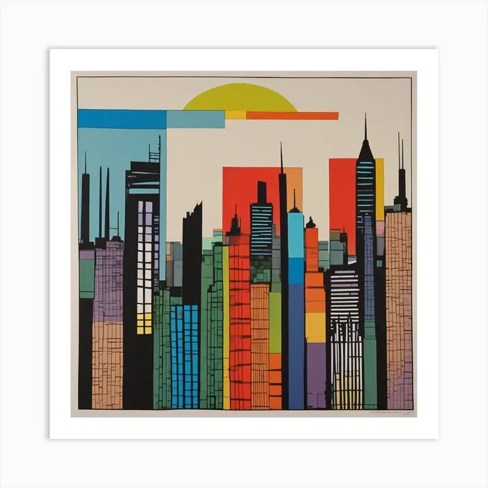 Urban vibrance: A minimalist skyline Art Print by PixelPallette