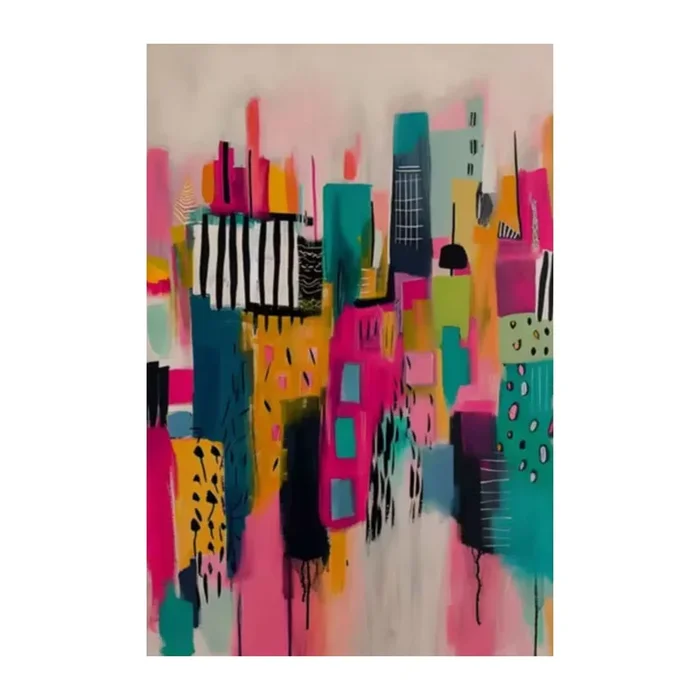 Vibrant Cityscape Abstract Canvas – Hand-Painted Colorful Wall Art for Modern Homes