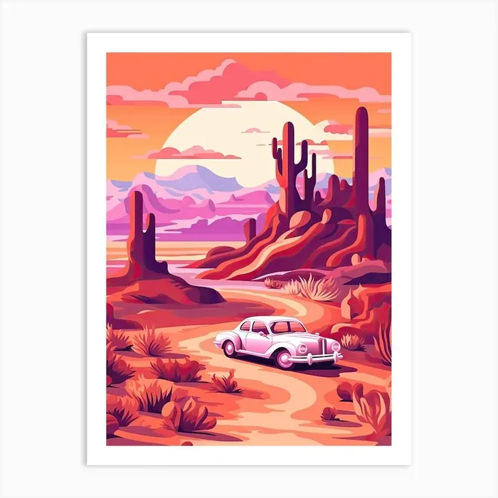 Vintage Car In The Desert 3 Art Print by Retro West