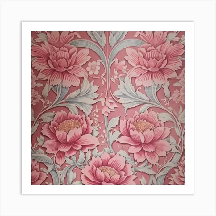 Vintage pink flowers wallpaper Art PrintM by MadameX