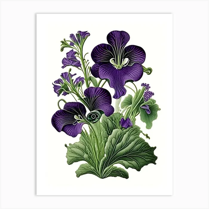 Violets Wildflower Vintage Botanical 1 Art PrintWS by Wildflower Studio