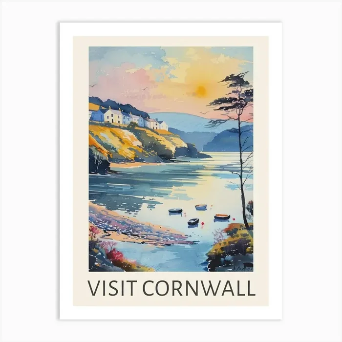 Visit Cornwall Sunset Travel Poster Art Print by Mambo