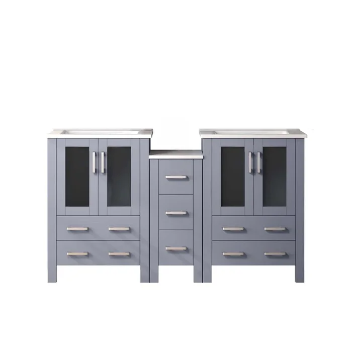 Volez 60 in W x 18.25 in D Dark Grey Double Bath Vanity with Side Cabinet, and White Ceramic Top