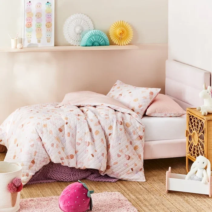 Waffle Cone Lotus Pink Quilted Quilt Cover Set
