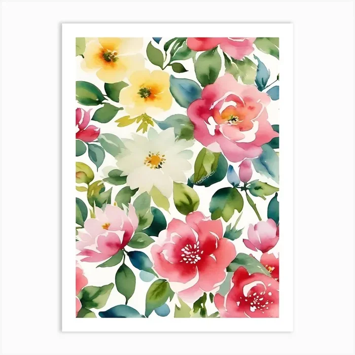 Watercolor Floral Pattern Art Print by LIstudiosuk