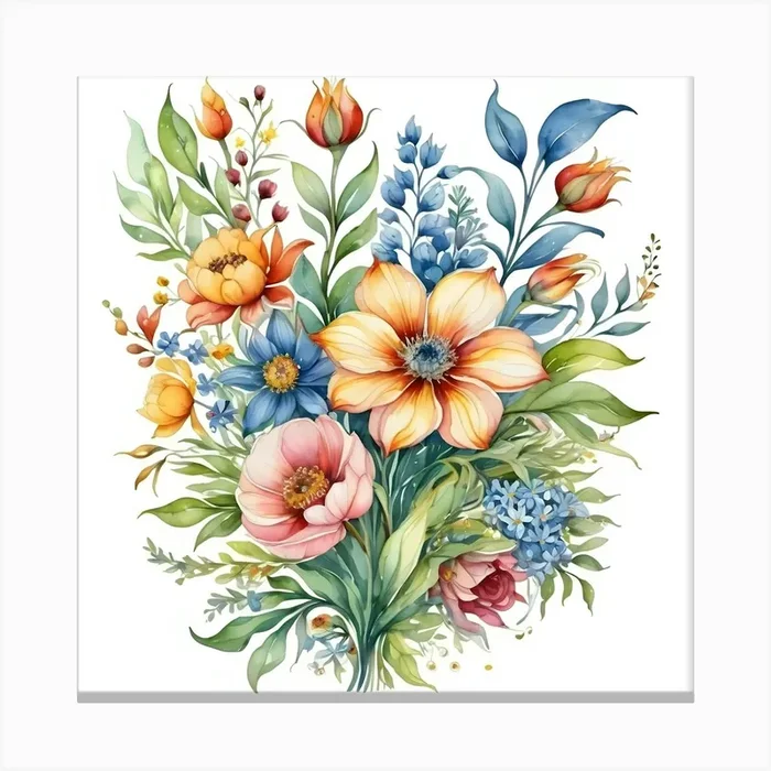 Watercolor Flowers Bouquet 1 Canvas Print by Art shop