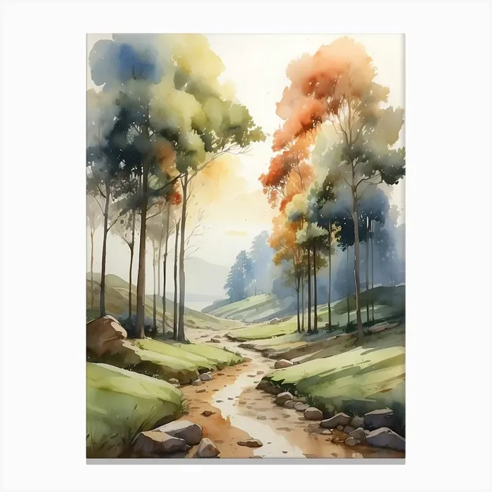 Watercolor Of A Stream Canvas Print by Art shop