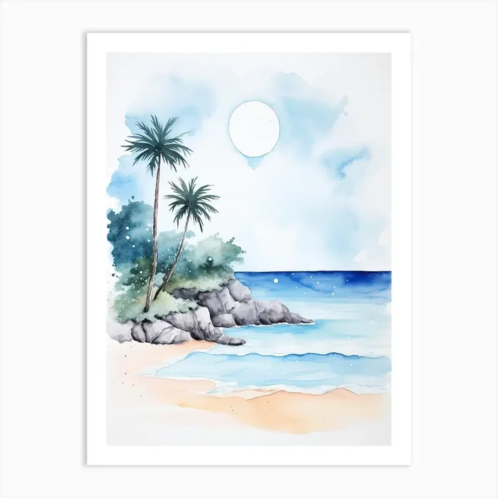 Watercolour Of Horseshoe Bay Beach Bermuda 0 Art Print by Serene Horizons