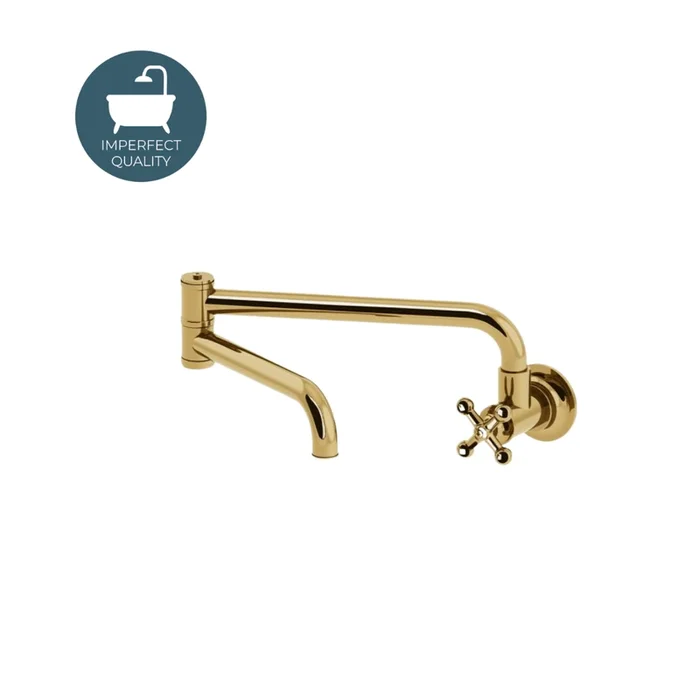 Waterworks Dash Wall Mounted Articulated Pot Filler with Metal Cross Handle in Brass