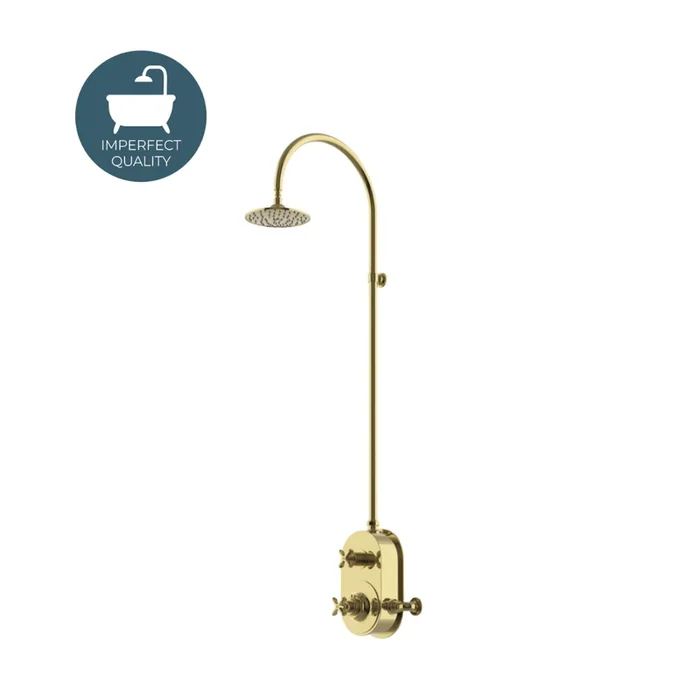 Waterworks Henry Exposed Thermostatic Shower System with 8 ” Shower Head and Metal Cross Handle in Brass