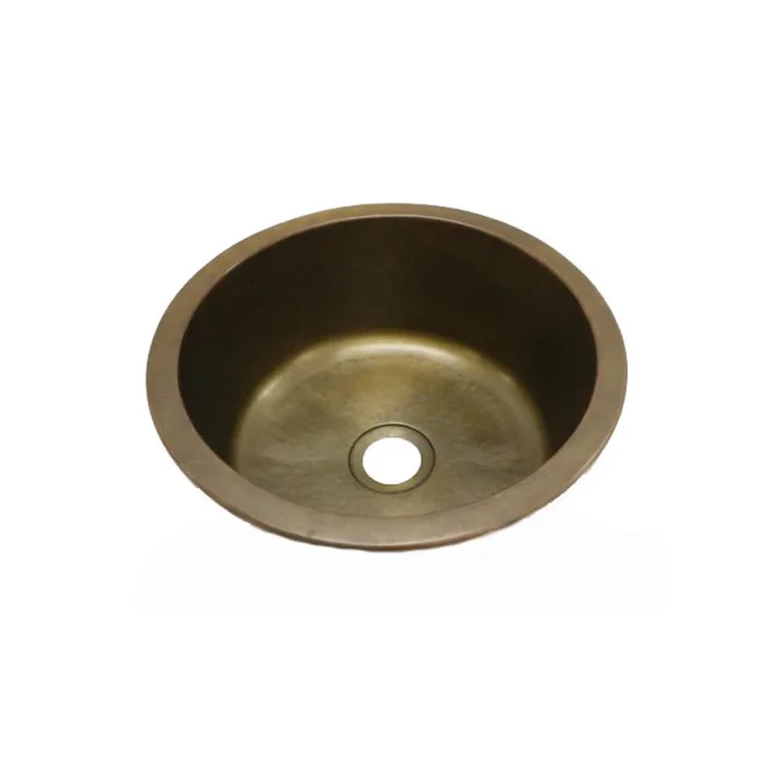 Waterworks Normandy 13 3/4 ” x 13 3/4 ” x 6 5/16 ” Hammered Copper Round Bar Sink with Center Drain in Antique Copper