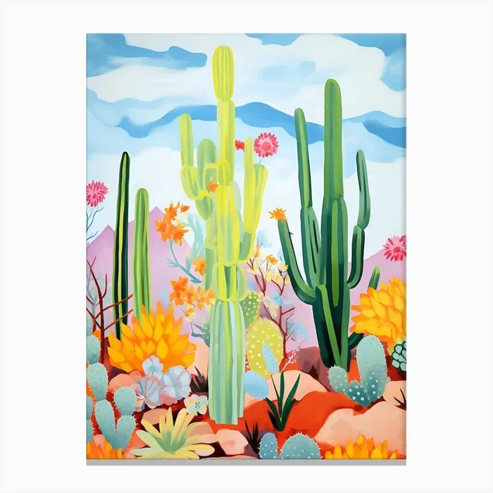Western Cactus Desert Landscape Canvas Print by Printful Perspectives