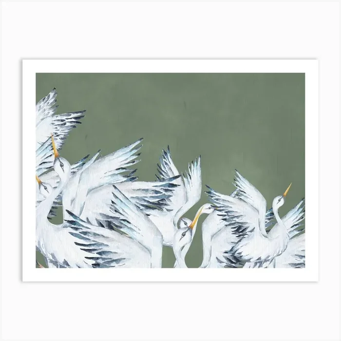 White Cranes Art Print by Lily Pope