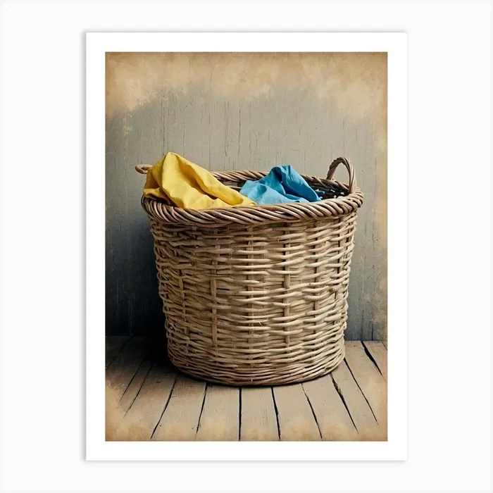 Wicker Basket With Clothes Art Print by PlayPlusFollow