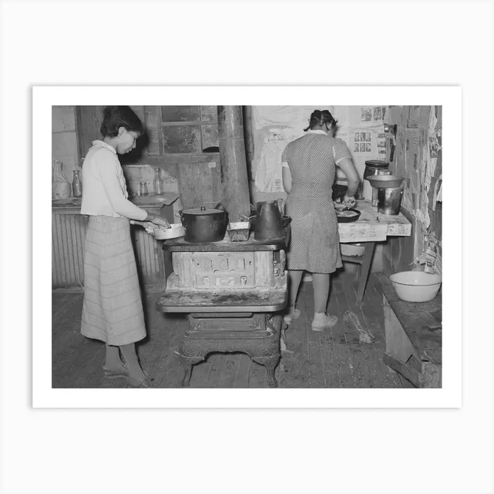 Wife And Daughter Of Pomp Hall, Tenant Farmer, Preparing Supper, Creek County, Oklahoma, See General Caption Numb Art Print by Fy! Classic Art Prints and Posters