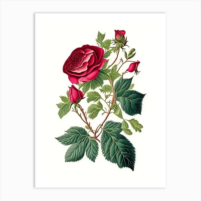 Wild Rose Wildflower Vintage Botanical 2 Art PrintWS by Wildflower Studio