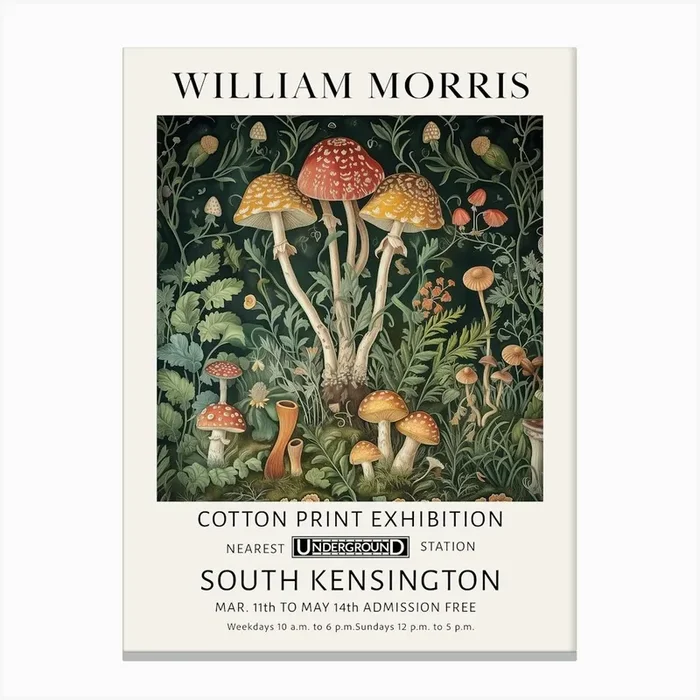 William Morris Mushrooms At Night Canvas Print by Mambo
