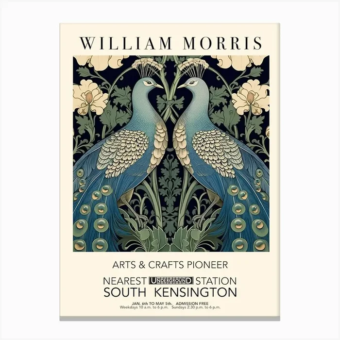 William Morris Print Exhibition Poster Birds Peacocks Print Canvas Print by Mambo